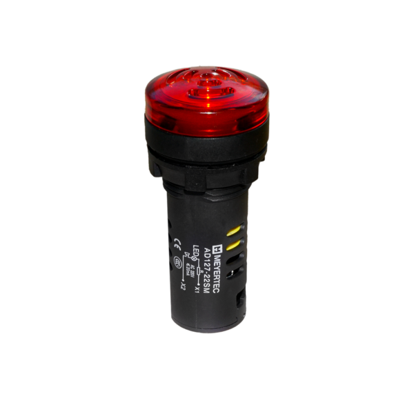 MT22-SM220E - Зуммер с подсветкой, 80дБ, красный, 220V AС, IP65, пластик