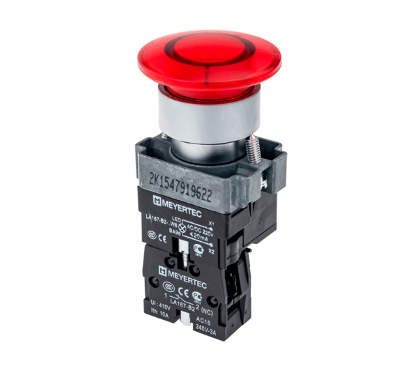MTB2-BW4614 - Кнопка грибовидная без фиксации, с подсветкой, 24V, 1NC, красный