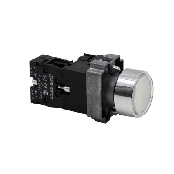 MTB2-BWF3161 - Кнопка плоская белая с подсветкой, 220V AC/DC, 1NO, IP67, металл