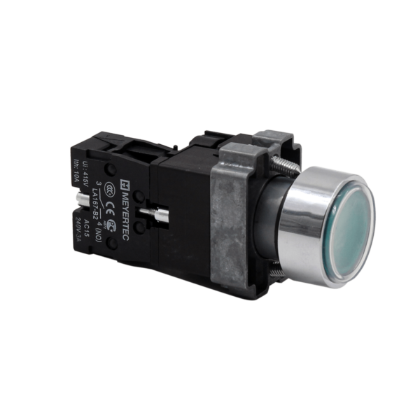 MTB2-BWF3371 - Кнопка плоская зеленая с подсветкой, 24V AC/DC, 1NO, IP67, металл