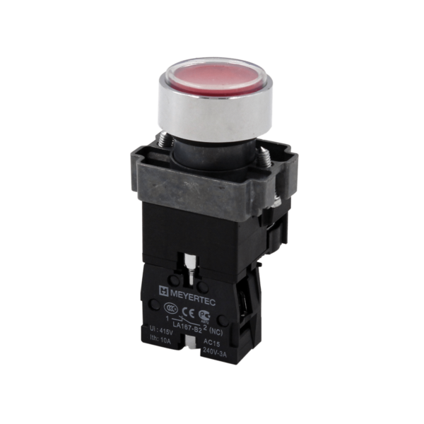 MTB2-BWF3472 - Кнопка плоская красная с подсветкой,  24V AC/DC, 1NС, IP67, металл
