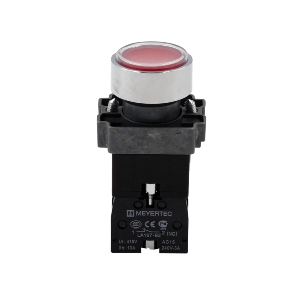 MTB2-BWF3472 - Кнопка плоская красная с подсветкой,  24V AC/DC, 1NС, IP67, металл