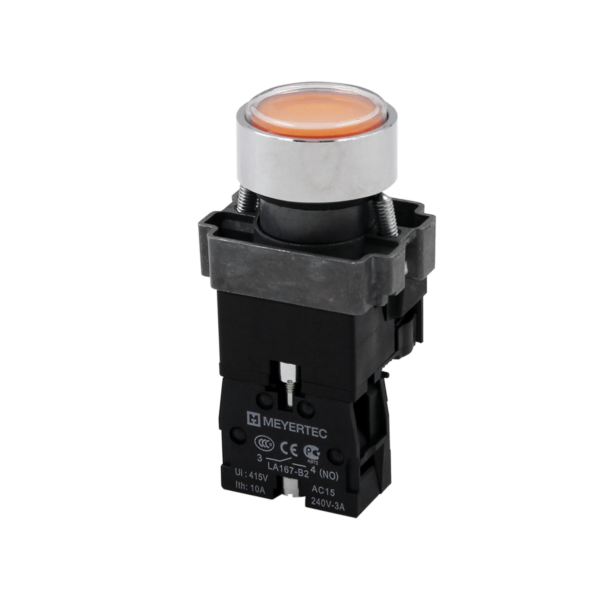MTB2-BWF3571 - Кнопка плоская желтая с подсветкой, 24V AC/DC, 1NO, IP67, металл