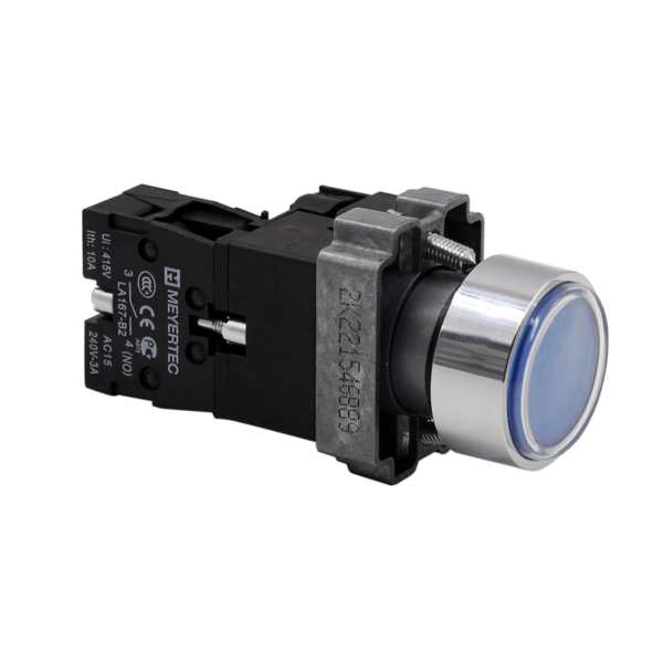 MTB2-BWF3671 - Кнопка плоская синяя с подсветкой, 24V AC/DC, 1NO, IP67, металл