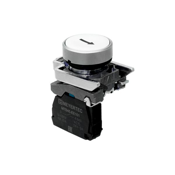 MTB4-BA12551 - Кнопка плоская белая, маркировка "стрелка вверх", 1NO, IP65, металл