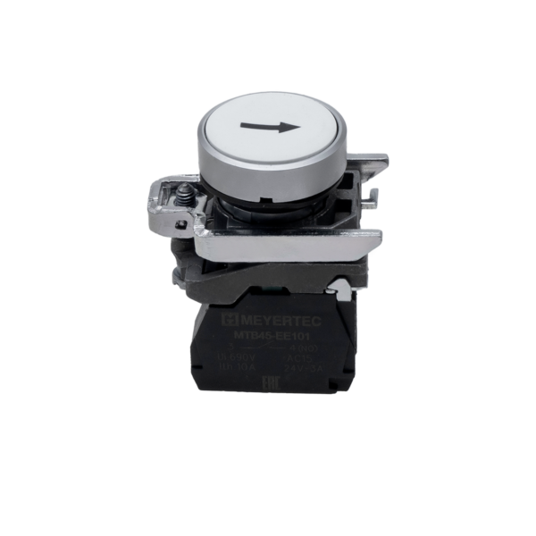 MTB4-BA12551 - Кнопка плоская белая, маркировка "стрелка вверх", 1NO, IP65, металл
