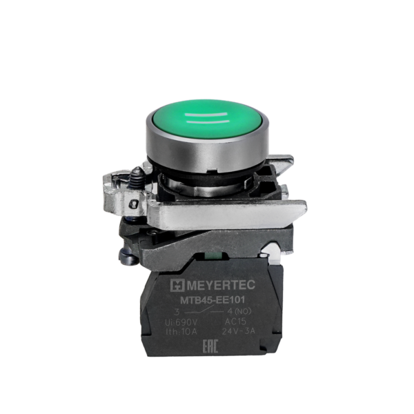 MTB4-BA31541 - Кнопка плоская зеленая, маркировка "II", 1NO, IP65, металл
