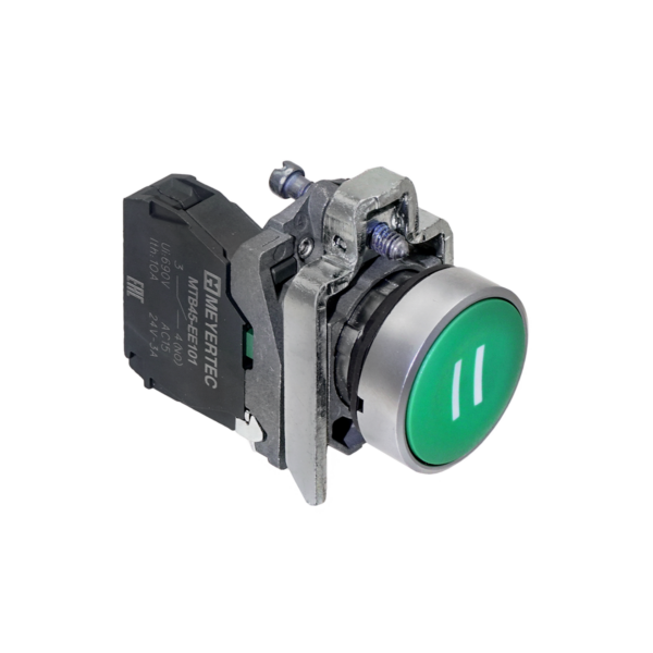 MTB4-BA31541 - Кнопка плоская зеленая, маркировка "II", 1NO, IP65, металл