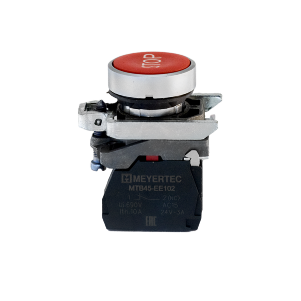 MTB4-BA41622 - Кнопка плоская красная, маркировка "STOP", 1NС, IP65, металл