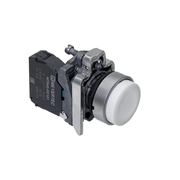 MTB4-BL11 - Кнопка выступающая белая, 1NO, IP65, металл