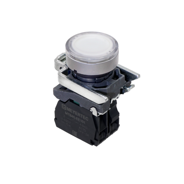 MTB4-BW31713 - Кнопка белая с подсветкой, 1NO, 220V AC/DC, IP65, металл