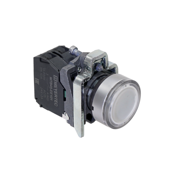 MTB4-BW31713 - Кнопка белая с подсветкой, 1NO, 220V AC/DC, IP65, металл