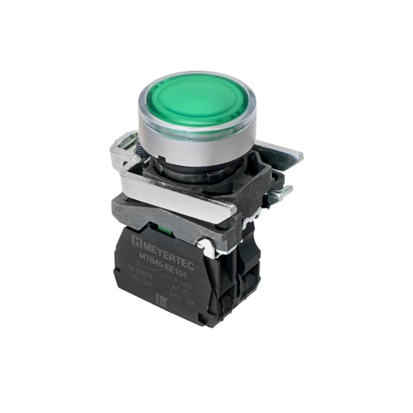 MTB4-BW33713 - Кнопка зеленая с подсветкой, 1NO, 220V AC/DC, IP65, металл