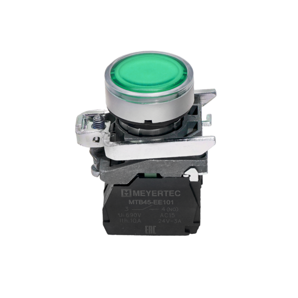 MTB4-BW33713 - Кнопка зеленая с подсветкой, 1NO, 220V AC/DC, IP65, металл