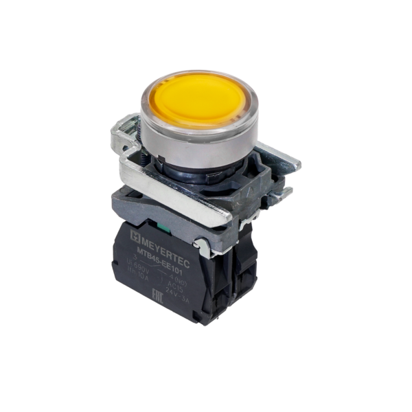 MTB4-BW35711 - Кнопка желтая с подсветкой, 1NO, 24V AC/DC, IP65, металл