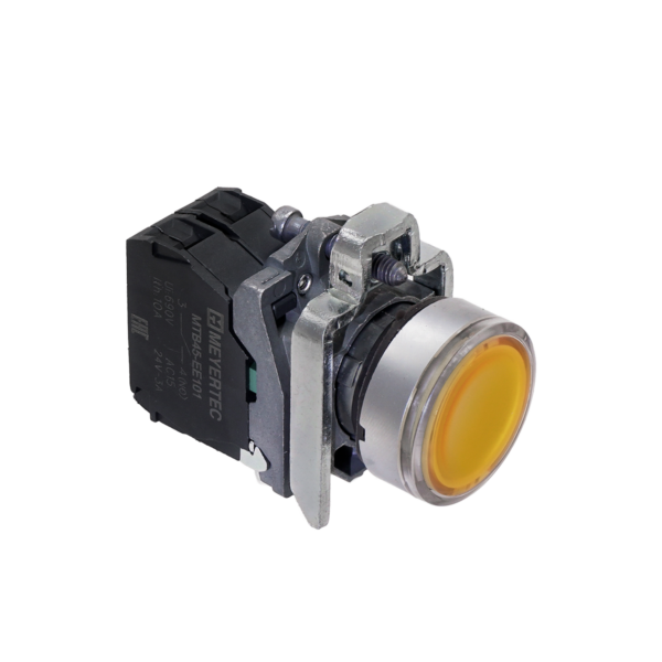 MTB4-BW35711 - Кнопка желтая с подсветкой, 1NO, 24V AC/DC, IP65, металл