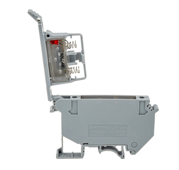 MTU-4F220 - Клемма винтовая с держателем предохранителя, 4 мм², с индикацией 220В, серая