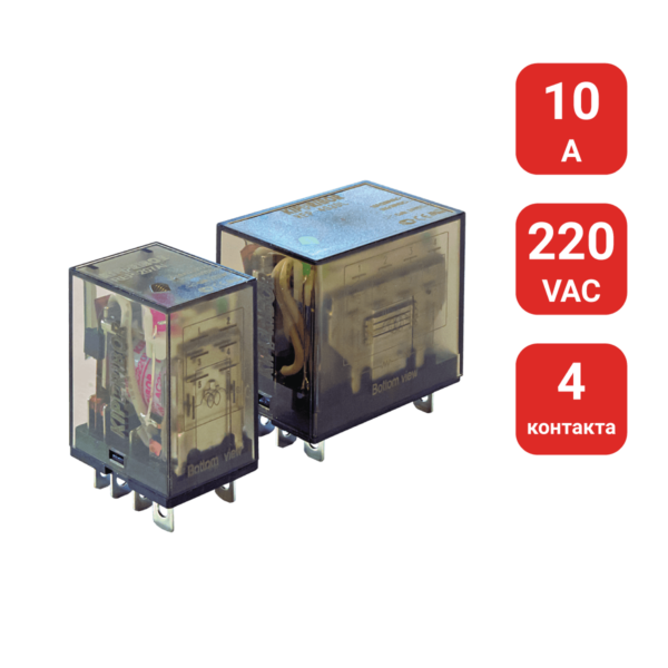 REP-407.AL - 4-конт. реле, 220VAC, ток 10А, LED-индикатор
