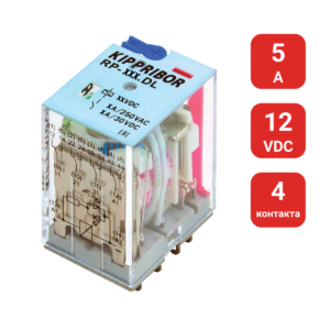 RP-402.DL - 4-конт. реле, 12VDC, ток 5А, LED-индикатор