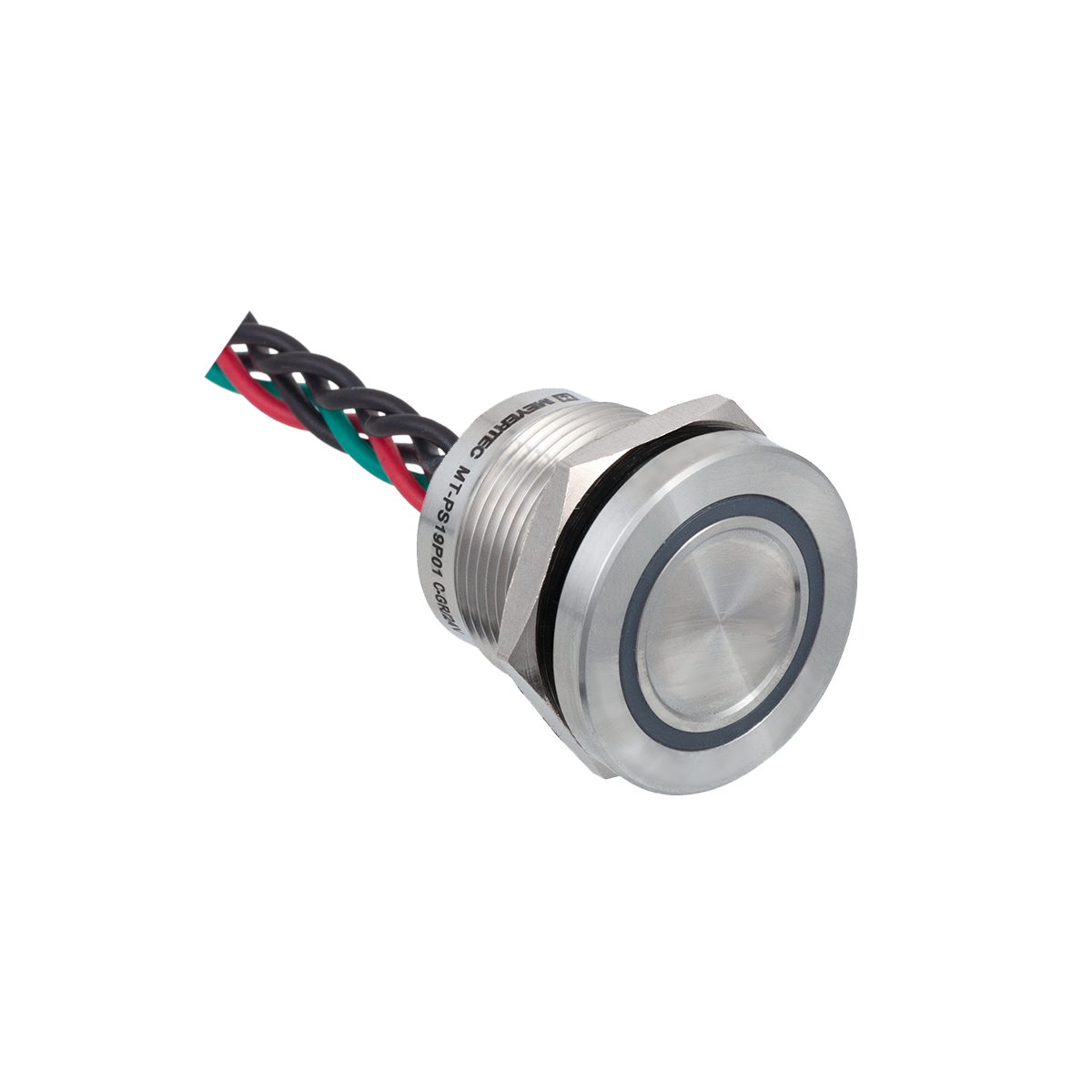 MT-PS19P0131GR - Пьезокнопка, Ø19 мм, подсветка кольцом (зеленая/красная), 5-проводная (общий катод), NC, возврат, 24В AC/DC, IP68
