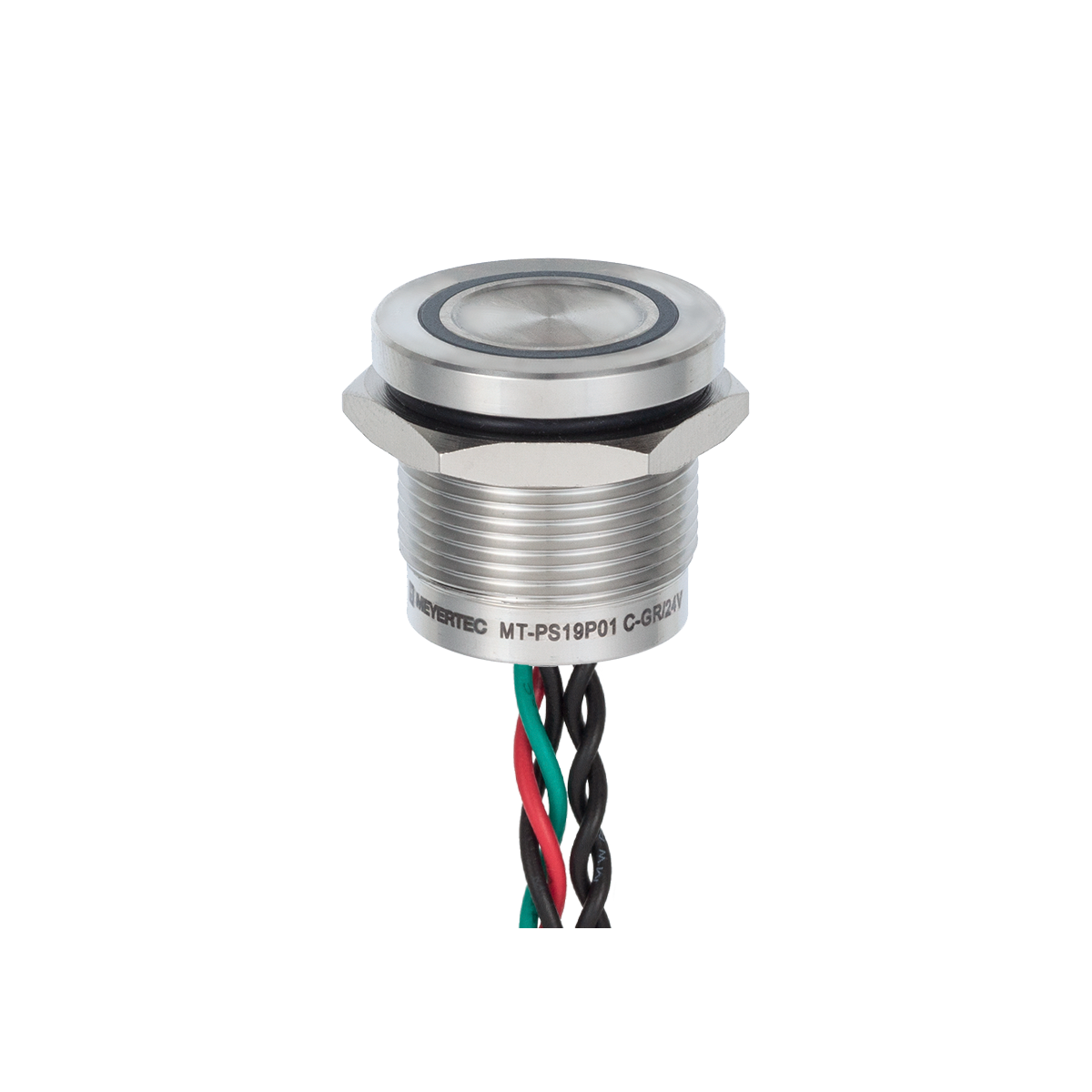 MT-PS19P0131GR - Пьезокнопка, Ø19 мм, подсветка кольцом (зеленая/красная), 5-проводная (общий катод), NC, возврат, 24В AC/DC, IP68