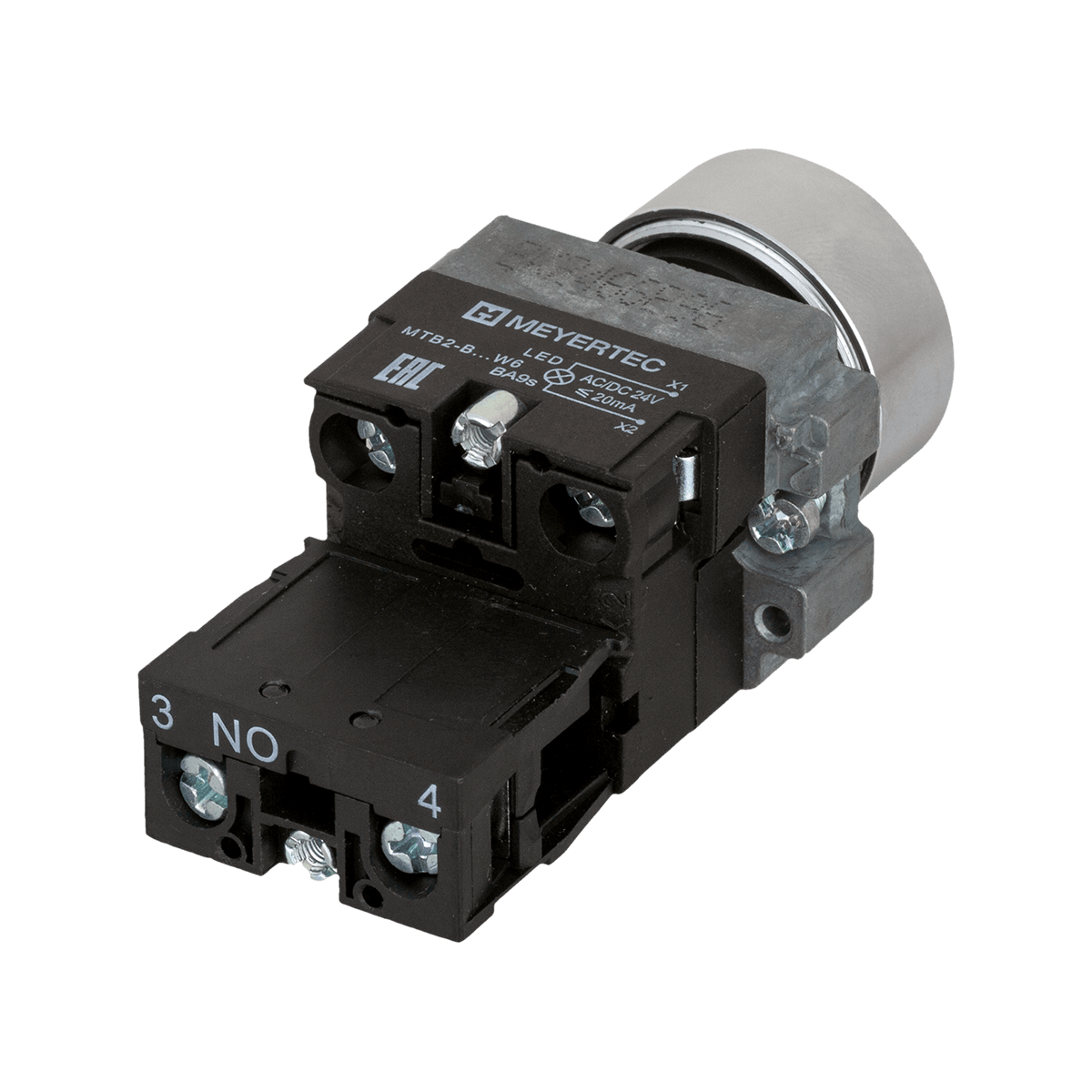 MTB2-BWF3371 - Кнопка плоская зеленая с подсветкой, 24V AC/DC, 1NO, IP67, металл